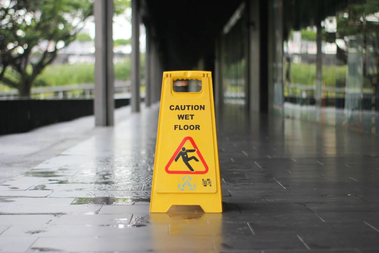 Wet floor sign outside