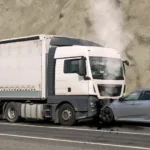 Truck and car in head on collision