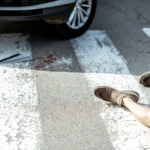Person on crosswalk knocked over by car
